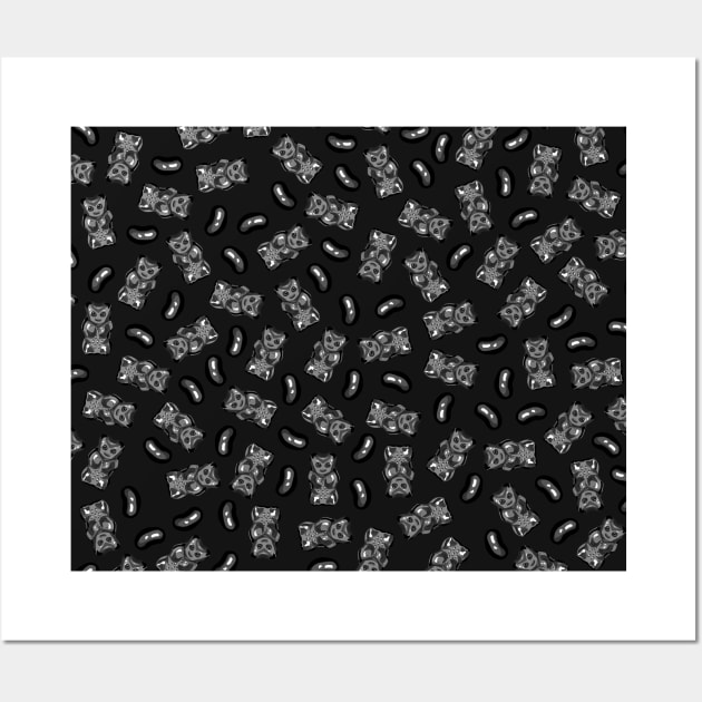 Black Jelly Beans & Gummy Bears Pattern Wall Art by XOOXOO